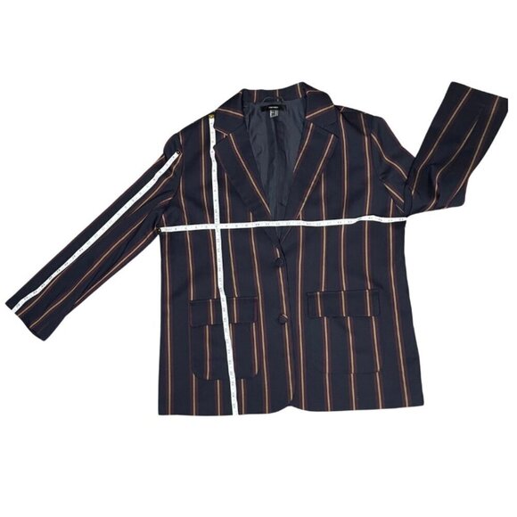 Forever 21 Women's Pinstriped Oversized Blazer Lagen Look Black Sz Med - Picture 5 of 8